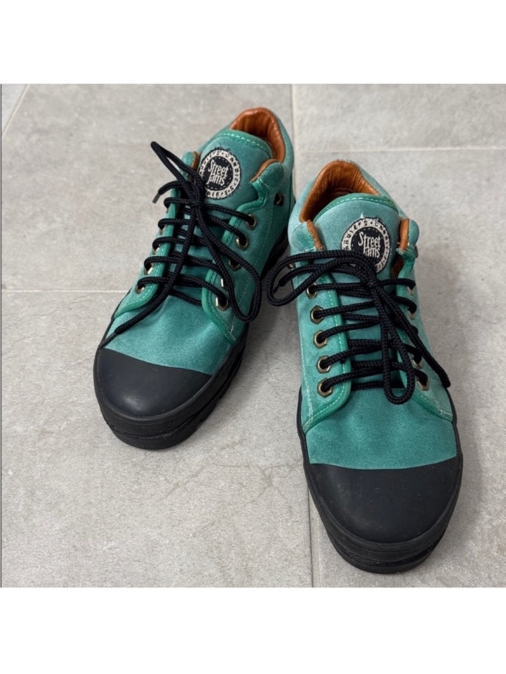 Vintage Candies Suede Leather Chunky Sneakers/Shoes Sz 6.5 Green Black Women’s